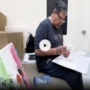 U.S. Army veteran Ismael Tarazon makes art at U.S. VETS West Los Angeles. (Spectrum News/ Zarina Khairzada)